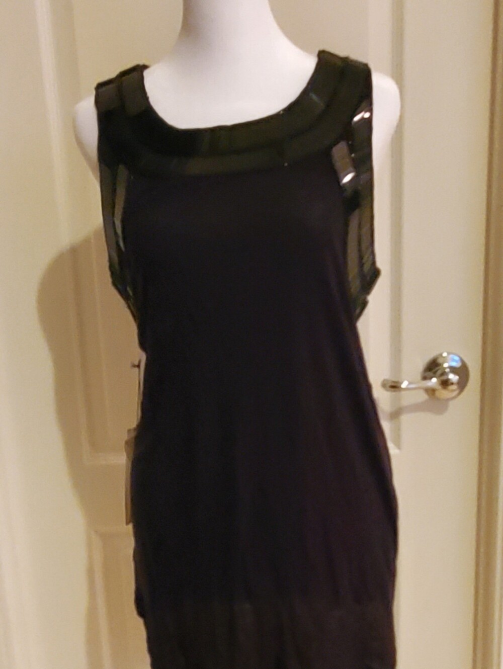 NWT Susana Monaco Black Sleeveless Embellished Tank/Mini Dress- Size L